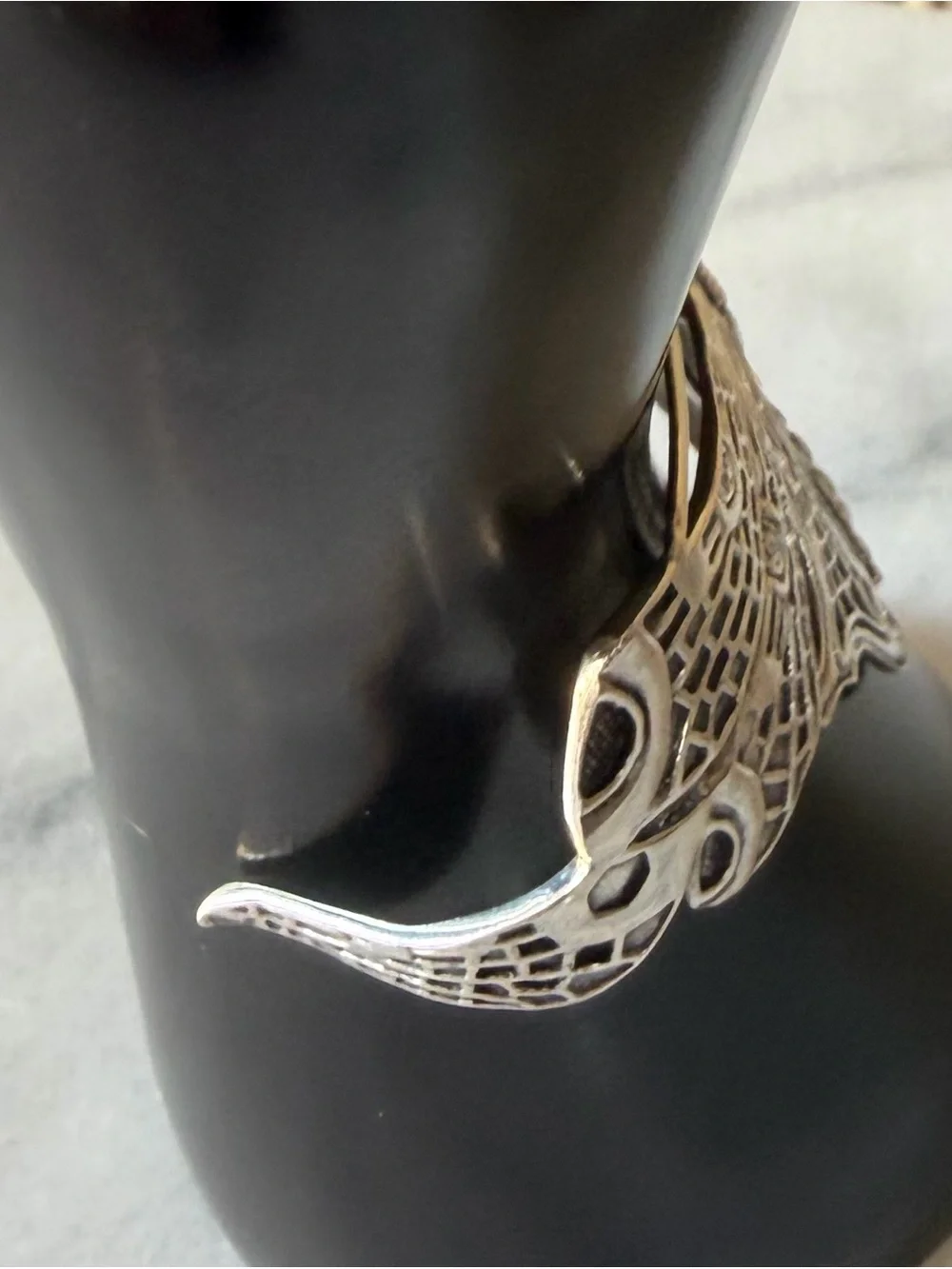 VTG Art Nouveau 925 Sterling Heavy Dragonfly Cuff Bracelet 38g 6.25